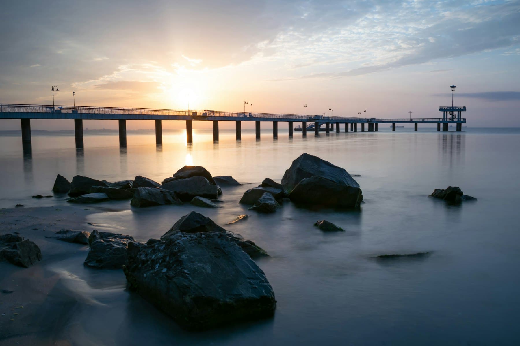 Burgas pier on the Black Sea at sunrise